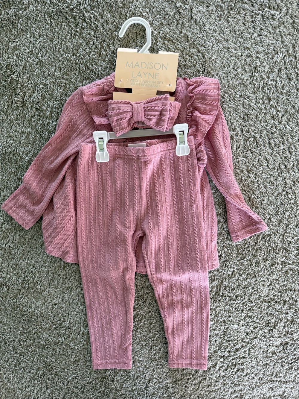 Madison Pink Ribbed 2-Piece Set with Bow Headband